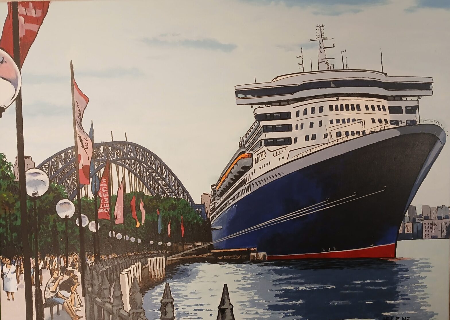 Helene Graphics Paintings Sydney Old Harbour Bridge Queen Mary 2